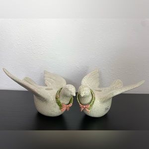 Vintage Fitz & Floyd Set 2 Piece Porcelain Dove Candlestick Holder.